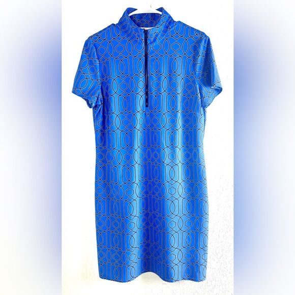Jude Connally Alexia Blue Geometric 1/4 Zip Dress - Picture 3 of 8